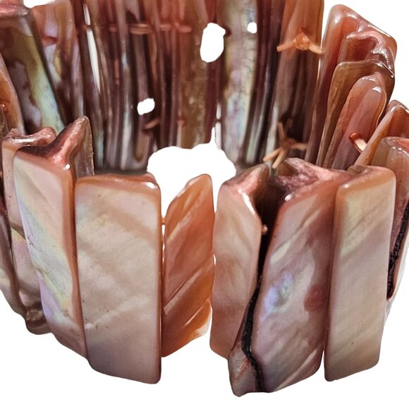 Boho Natural Iridescent Shell Stretch Bracelet Beach Core Orange Spiritual Women - Picture 3 of 4